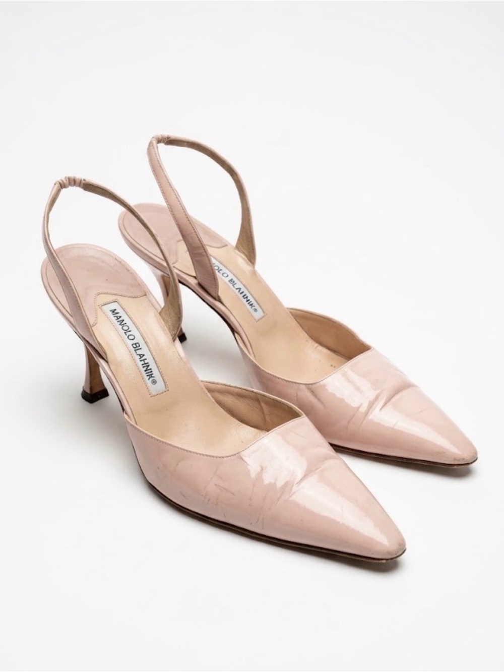 Manolo Blahnik Carolyne Pink Leather Pointed Toe Slingback Heel Pumps Size 40.5